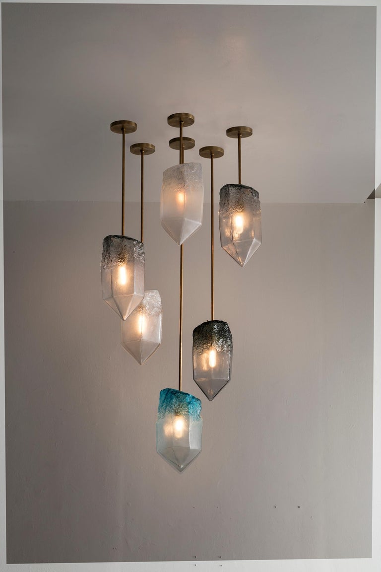 Crystal Pendant Light in Grey Hand Blown Glass by Jeff Zimmerman, 2017 In Excellent Condition For Sale In New York, NY