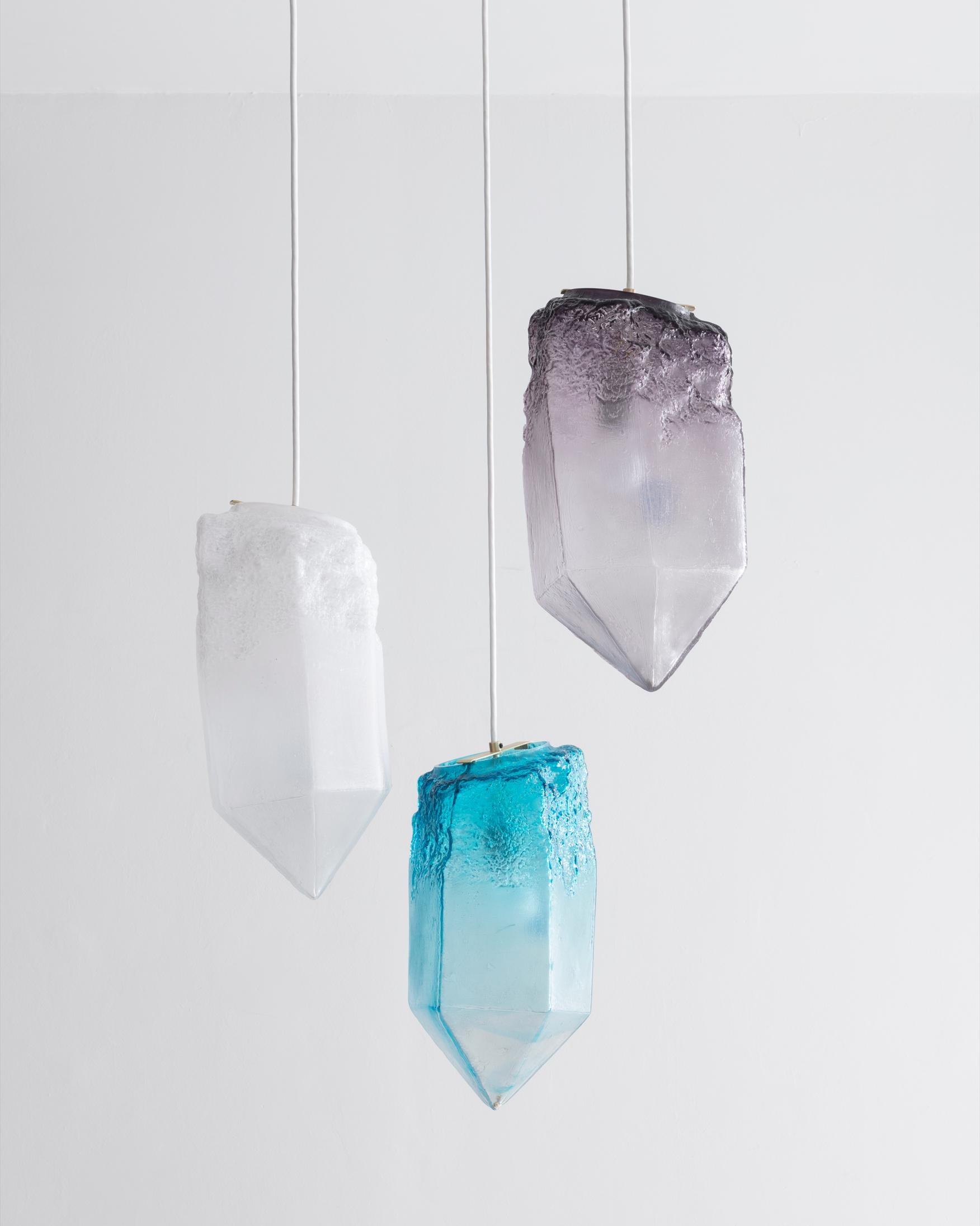 Modern Crystal Pendant Light in Hand Blown Turquoise Glass by Jeff Zimmerman, 2016