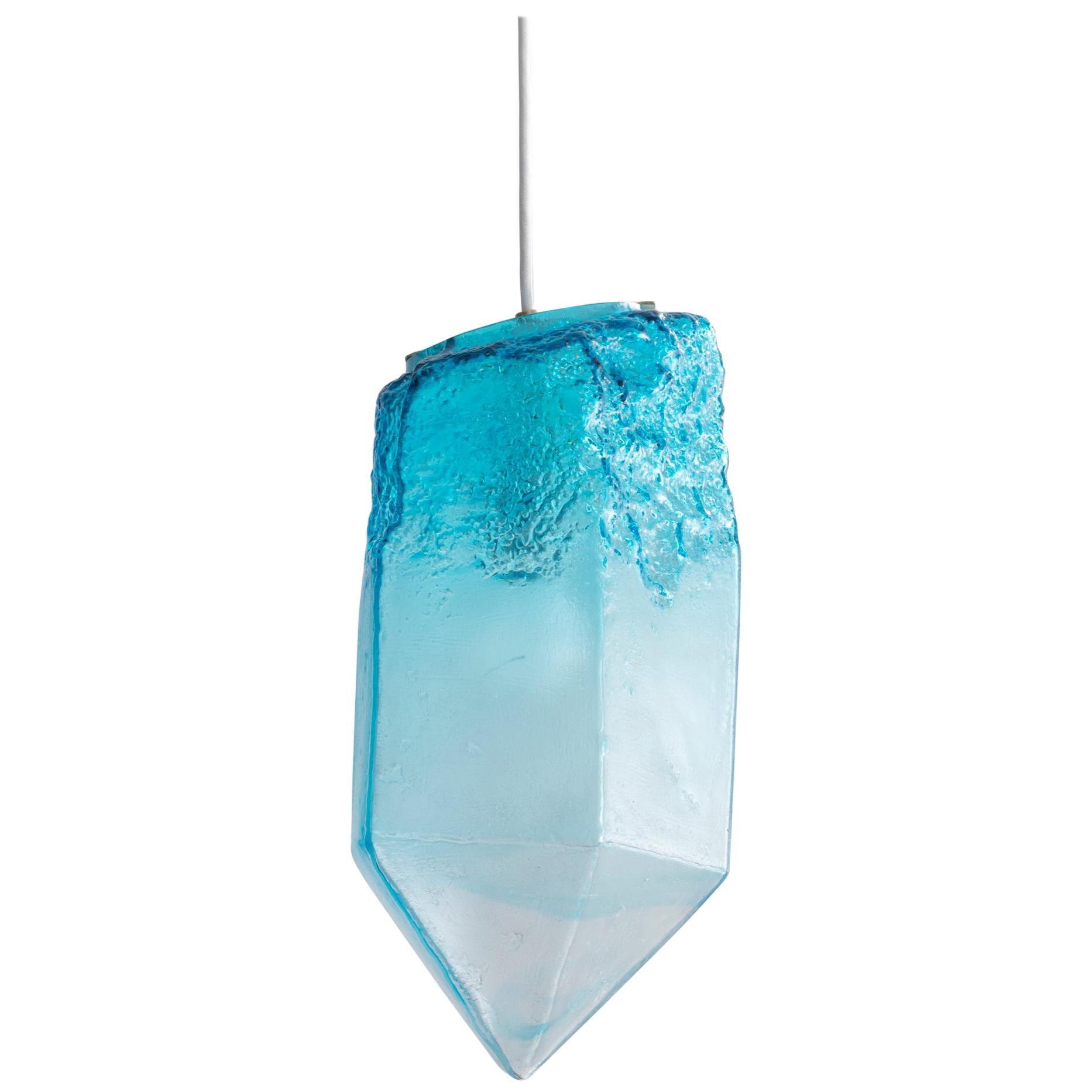 Crystal Pendant Light in Hand Blown Turquoise Glass by Jeff Zimmerman, 2016