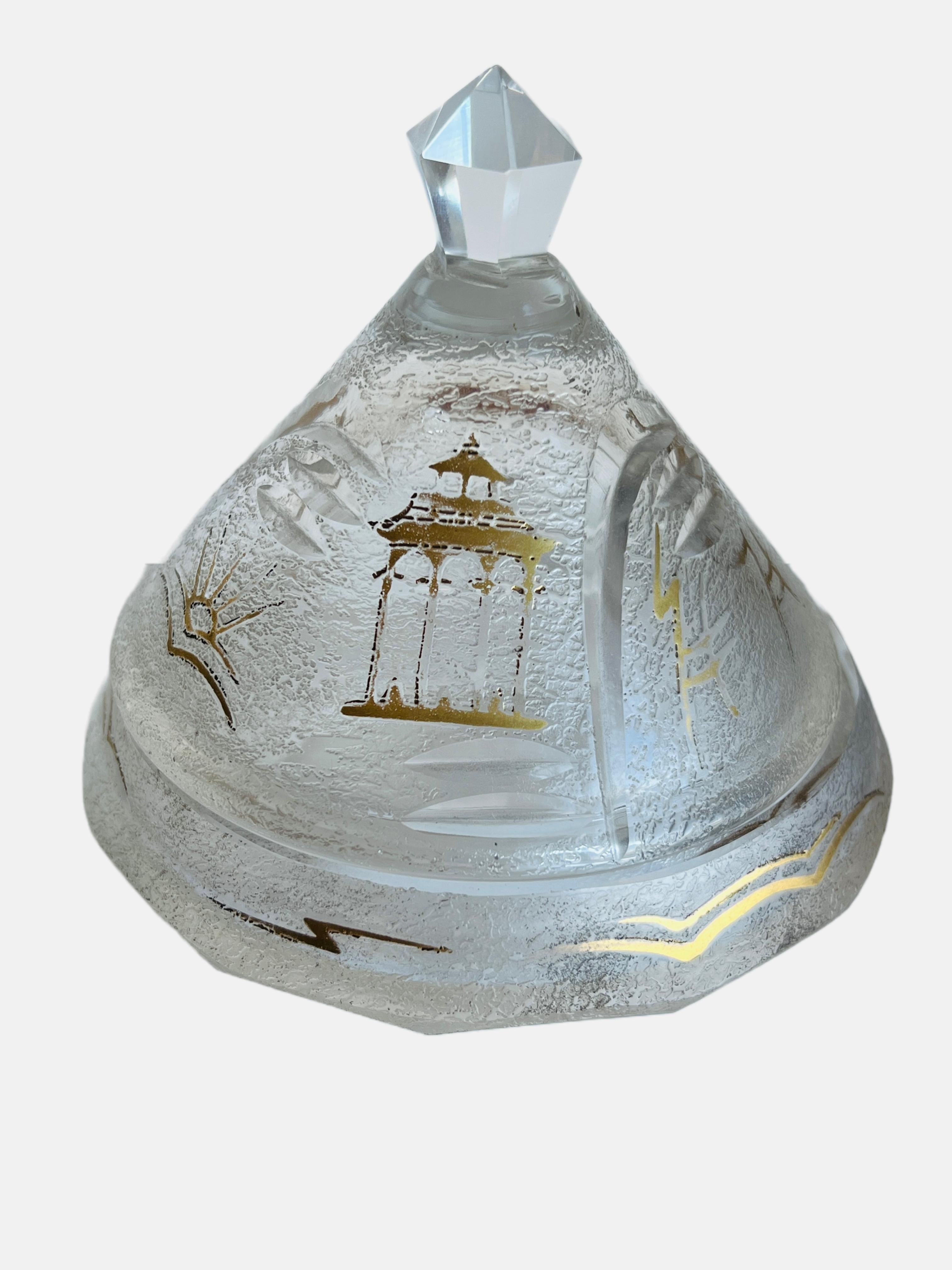 Women's or Men's Crystal Perfume Cologne Bottle Vanity Set W/ Ancient Gold Hieroglyphs Egyptian For Sale