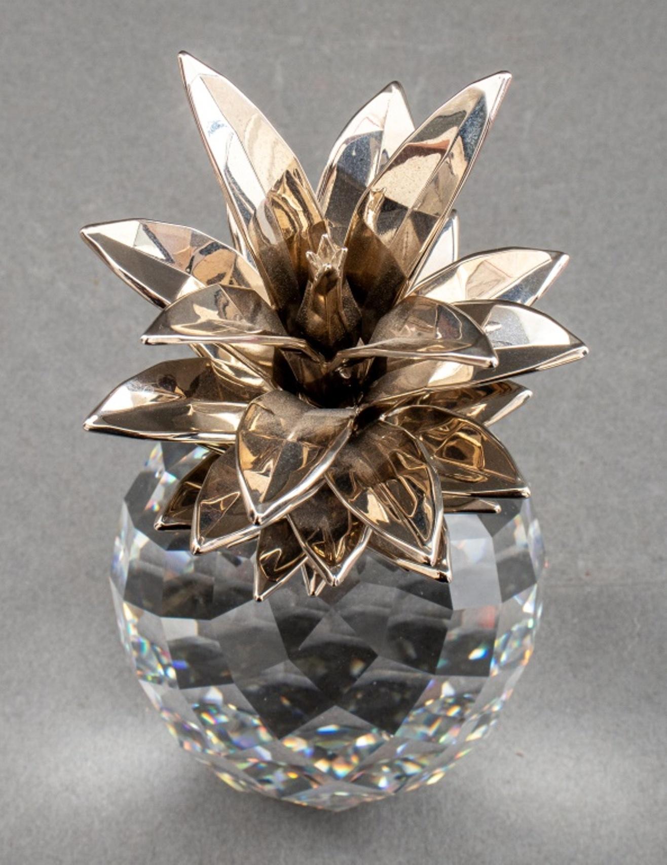Crystal Pineapple With Silvered Leaves, apparently unsigned. 

Dimensions: 8