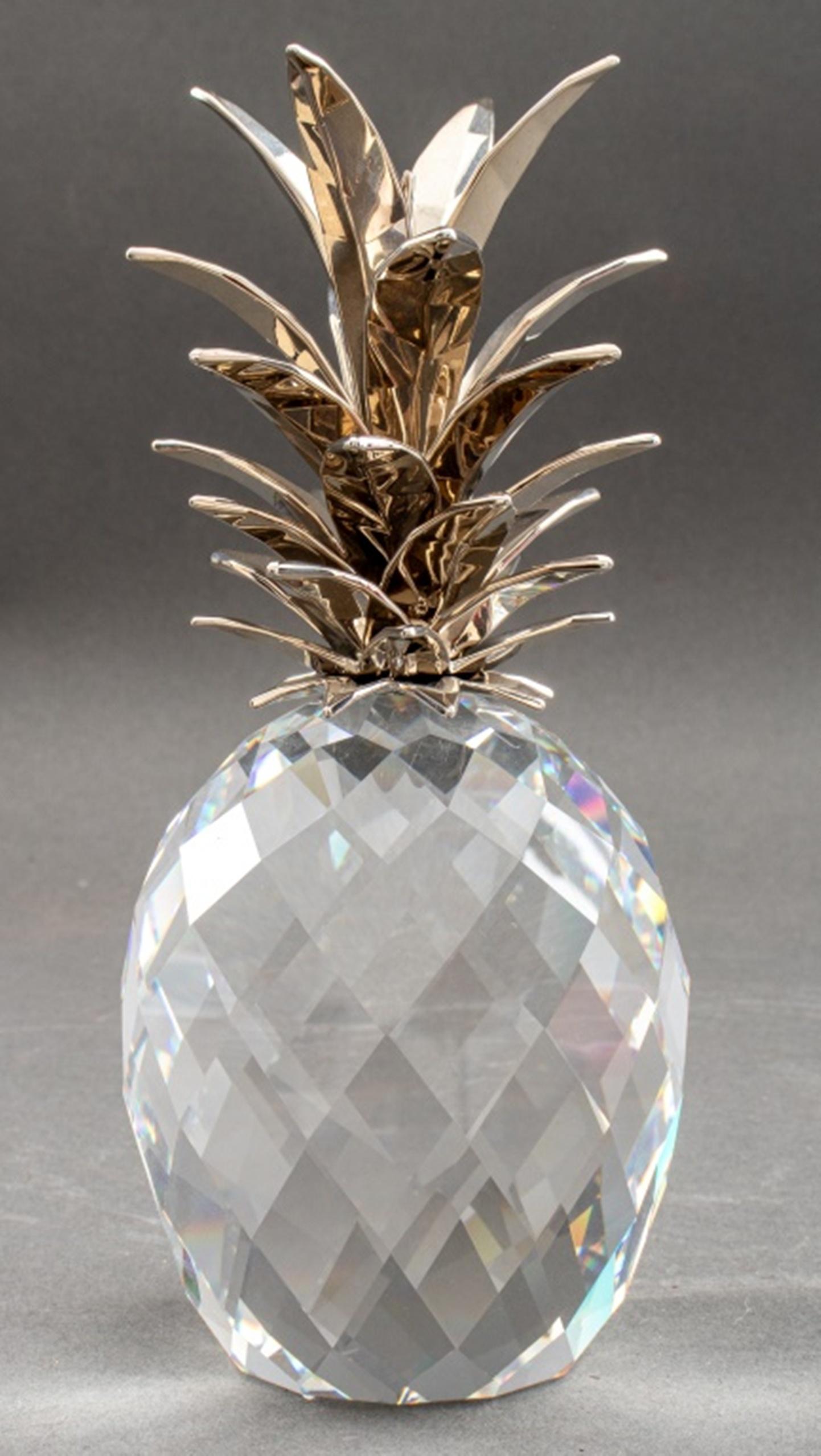 Modern Crystal Pineapple With Silvered Leaves