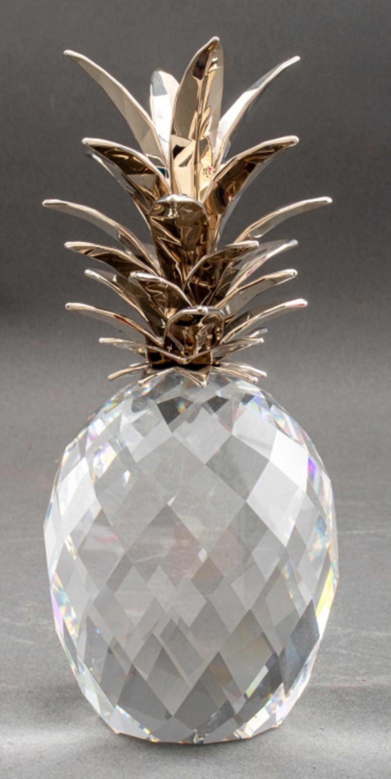 Contemporary Crystal Pineapple With Silvered Leaves