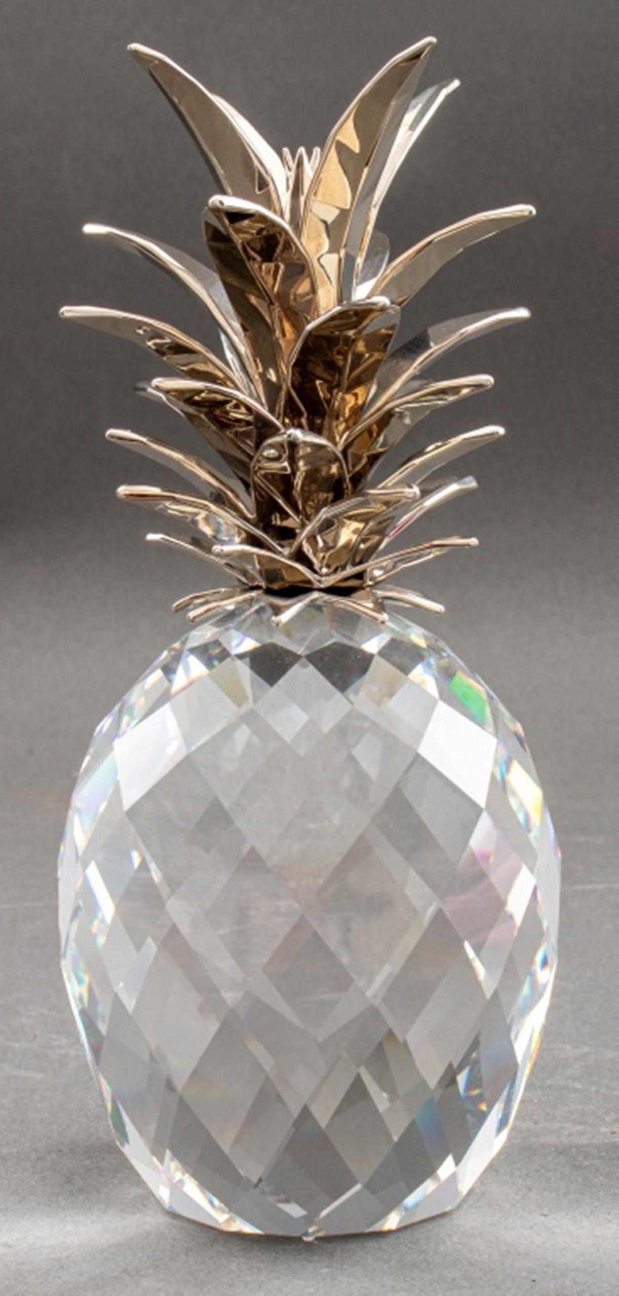 Silver Plate Crystal Pineapple With Silvered Leaves