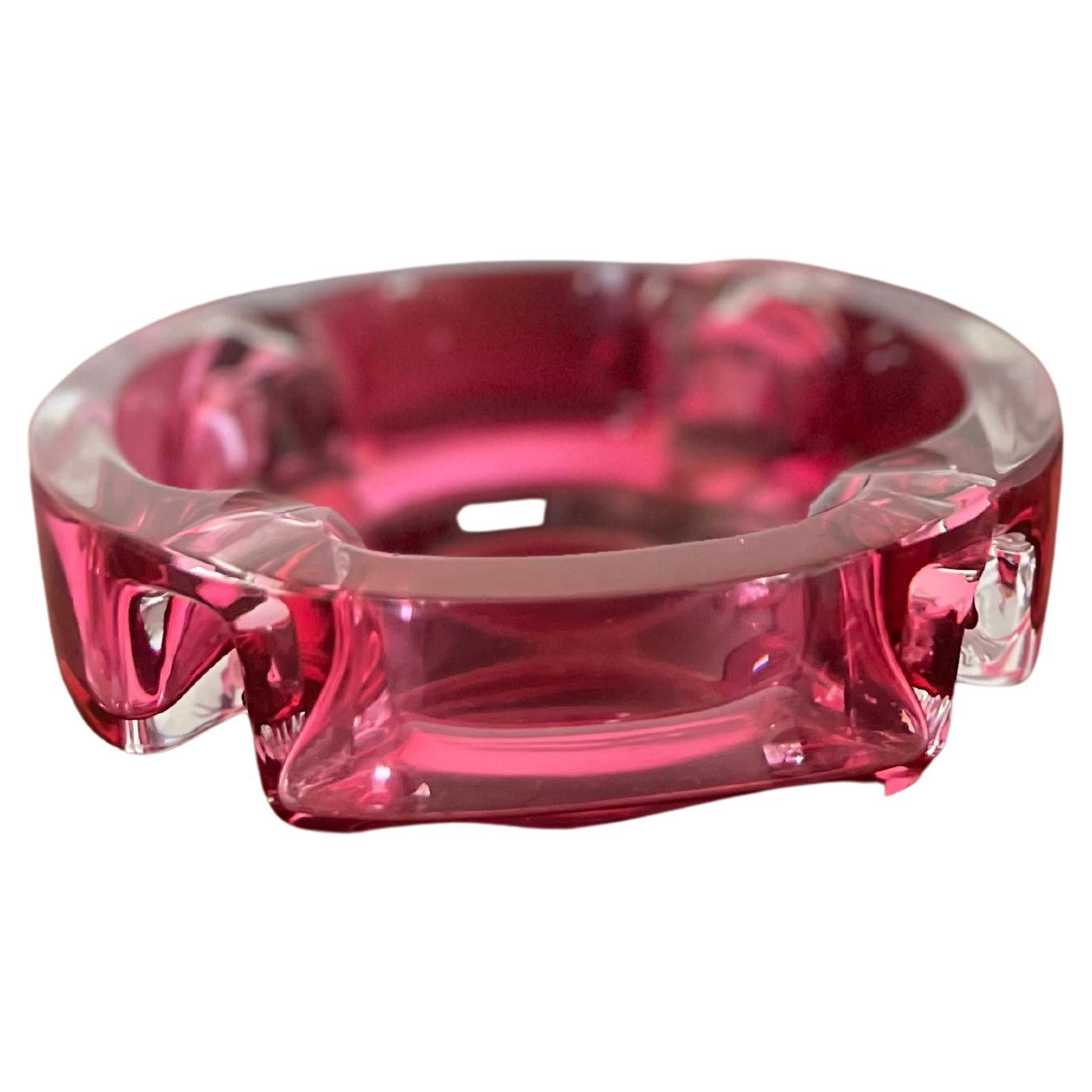 Cendrier rose en cristal pour Val Saint Lambert, poids en papier