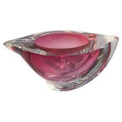 Crystal Pink Ashtray for Val Saint Lambert, Paper Weight Signed