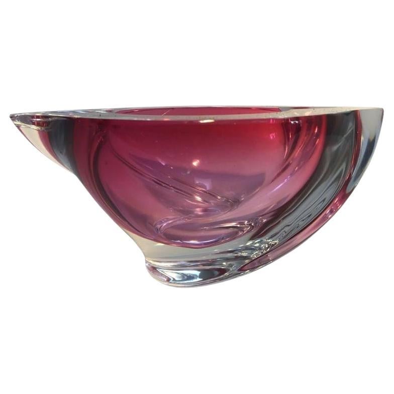 Crystal Pink Ashtray for Val Saint Lambert, Paper Weight Signed For Sale