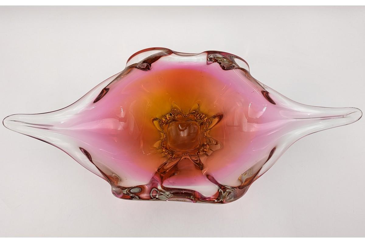 Plat rose en cristal de Josef Hospodka, Chribska Sklarna, années 1960  Bon état - En vente à Chorzów, PL