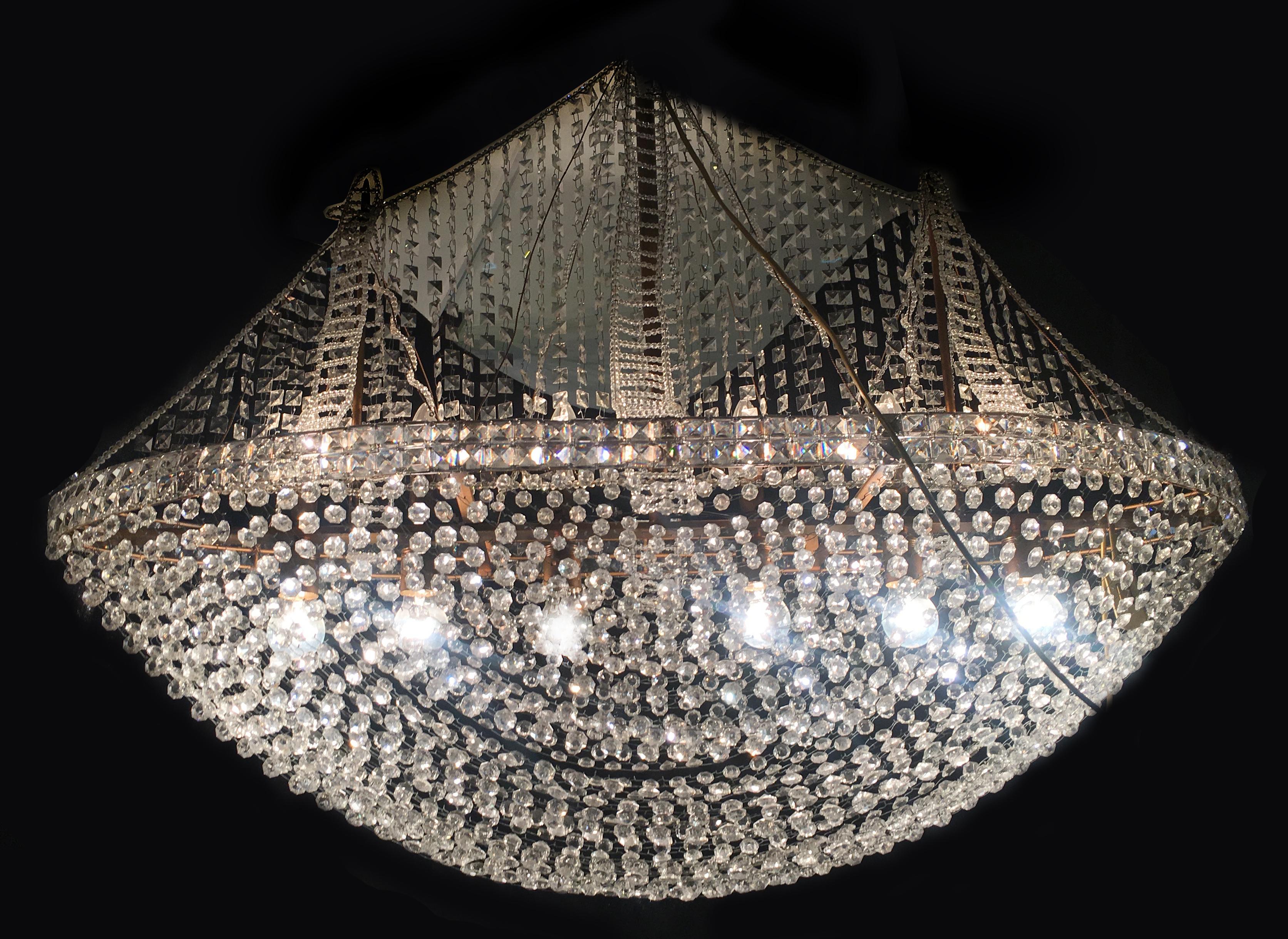 Crystal Pirate Ship Chandelier, Italy, 1950 2
