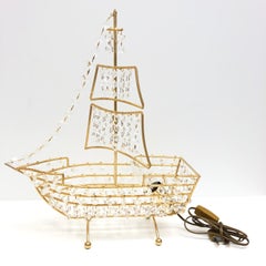 Crystal Pirate Ship Shaped Table Lamp by Palwa, Vintage, Germany, 1970s