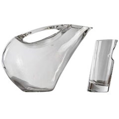 Crystal Pitcher and Glasses by Angelo Mangiarotti for Colle Cristalleria, 1980s