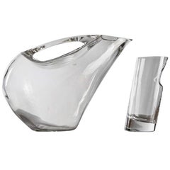 Retro Crystal Pitcher and Glasses by Angelo Mangiarotti for Colle Cristalleria, 1980s