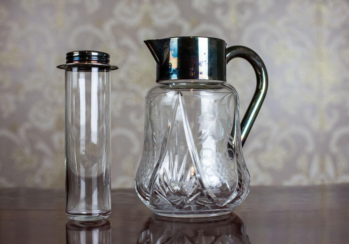 European Crystal Pitcher from the Interwar Period For Sale