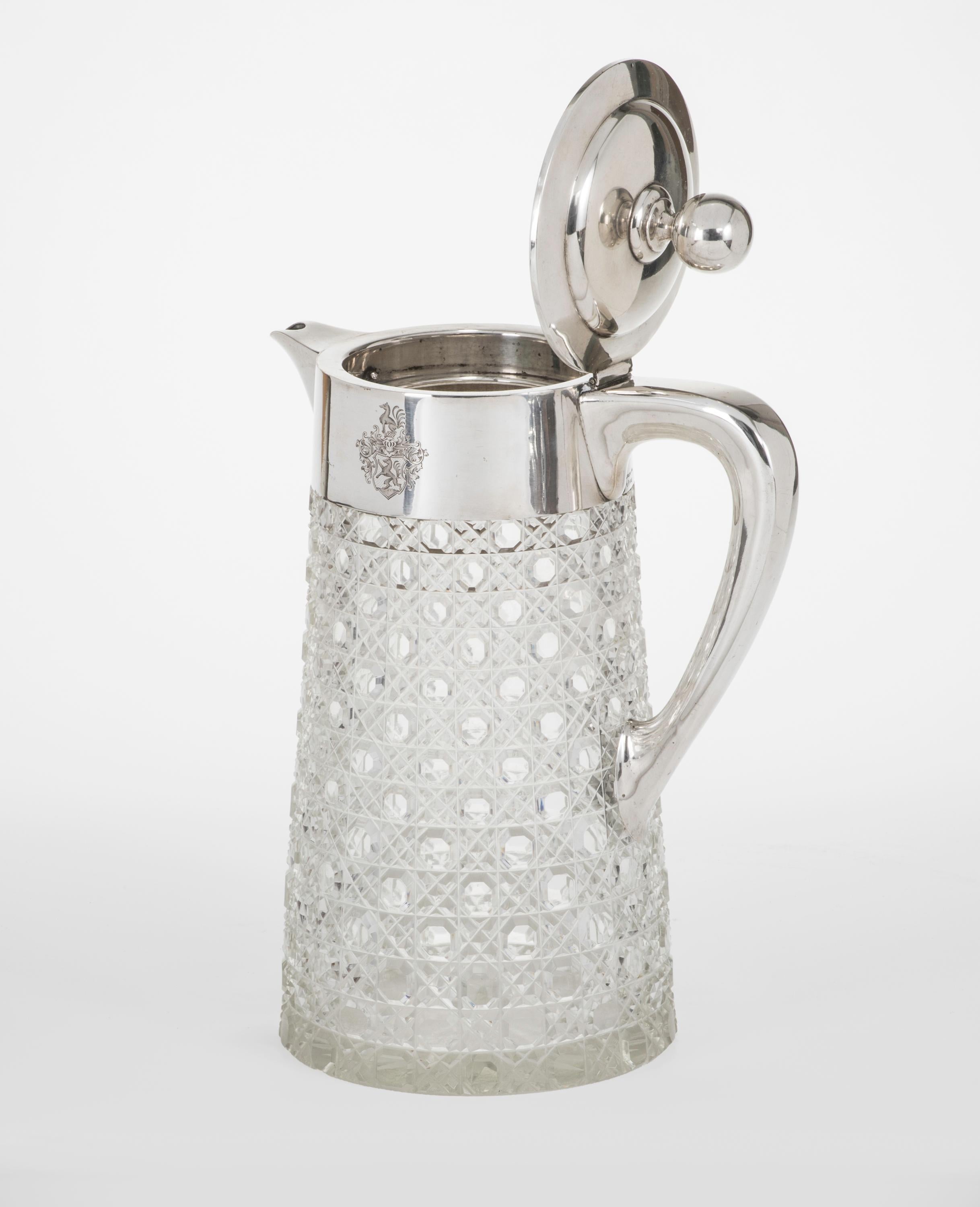 Crystal Pitcher with German Silver Handle and Lid For Sale 1