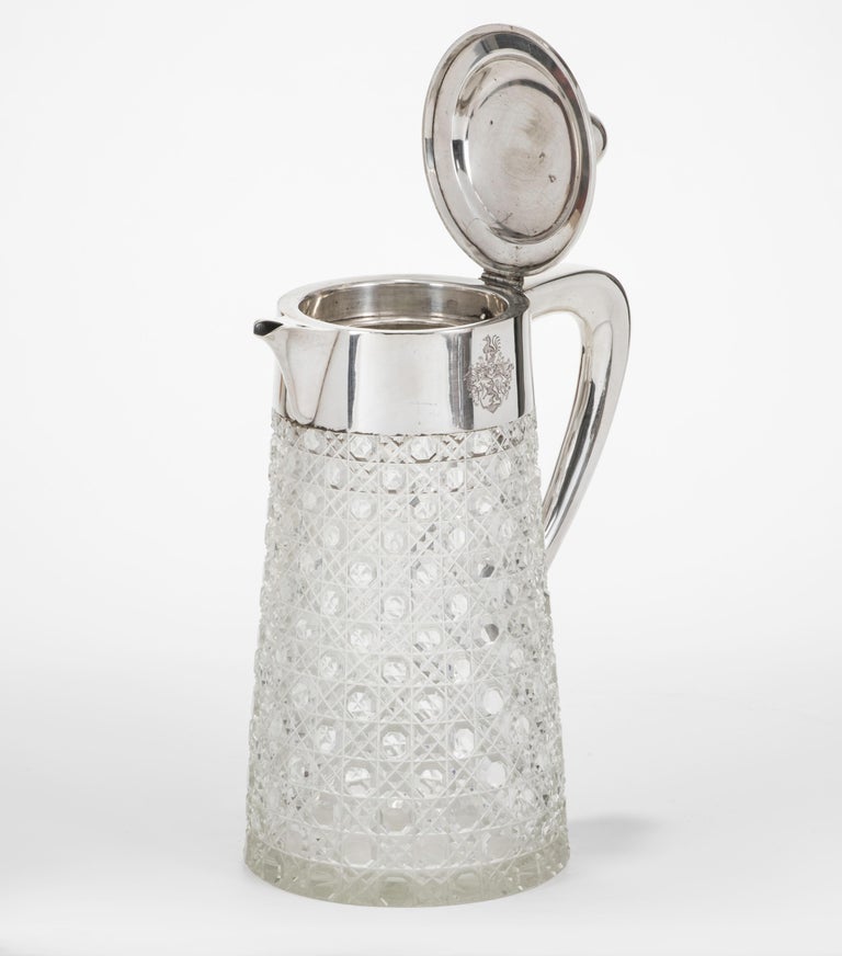 Crystal Pitcher with German Silver Handle and Lid For Sale at 1stDibs