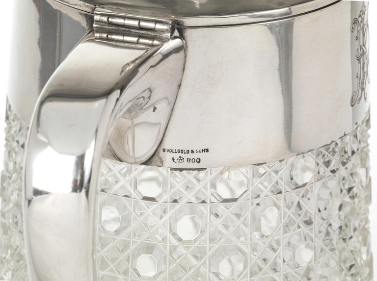 Crystal Pitcher with German Silver Handle and Lid For Sale at 1stDibs