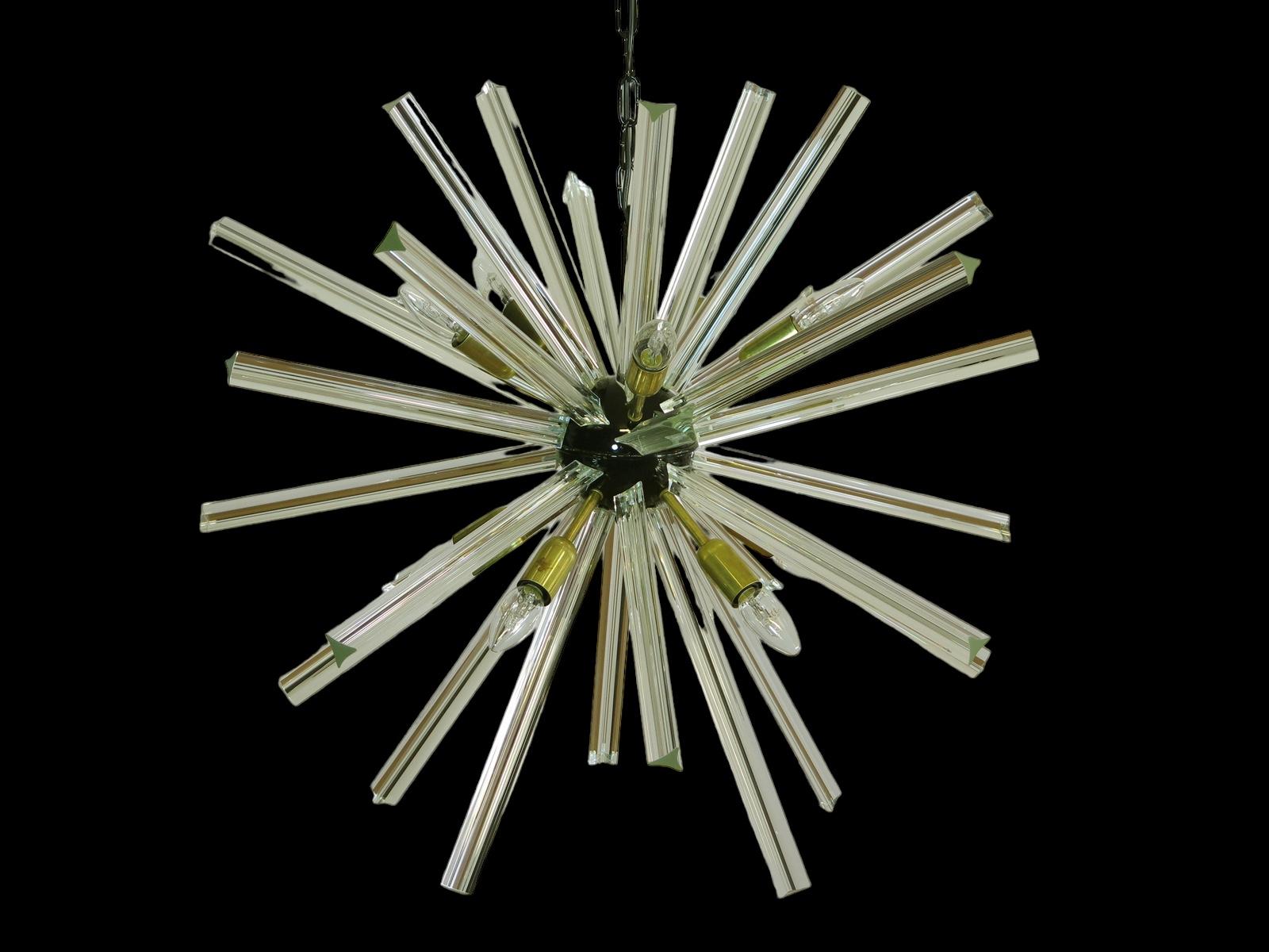 Mid-Century Modern Crystal Prism Sputnik Chandeliers - 30 crystal glass For Sale