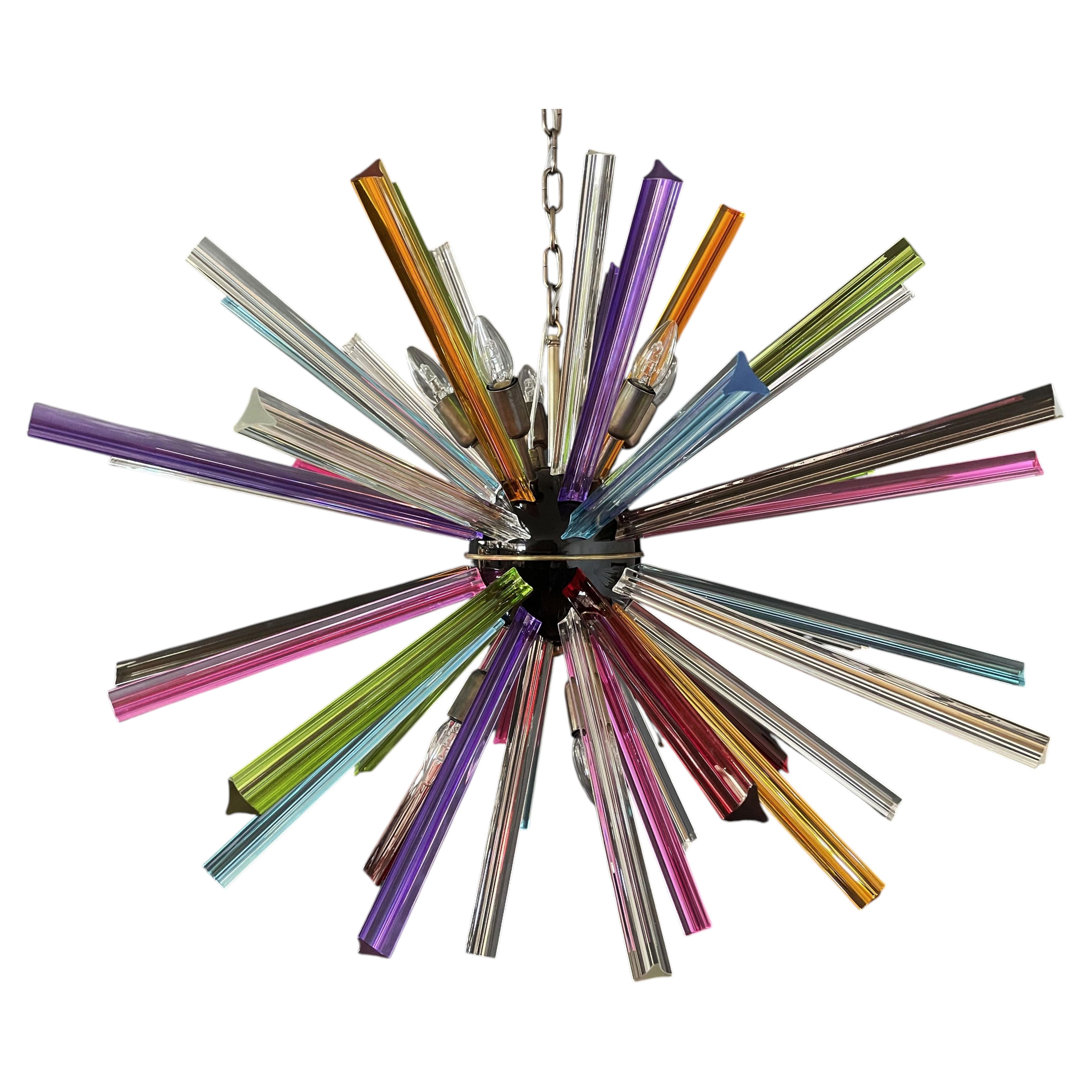 Crystal Prism Sputnik Chandeliers - 50 multicolored prisms For Sale