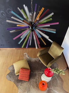 Crystal Prism Sputnik Chandeliers, 50 Multicolored Prisms, Italiy Murano Chand