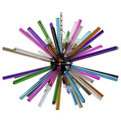 Crystal Prism Sputnik Chandeliers, 50 Multicolored Prisms, Italiy Murano