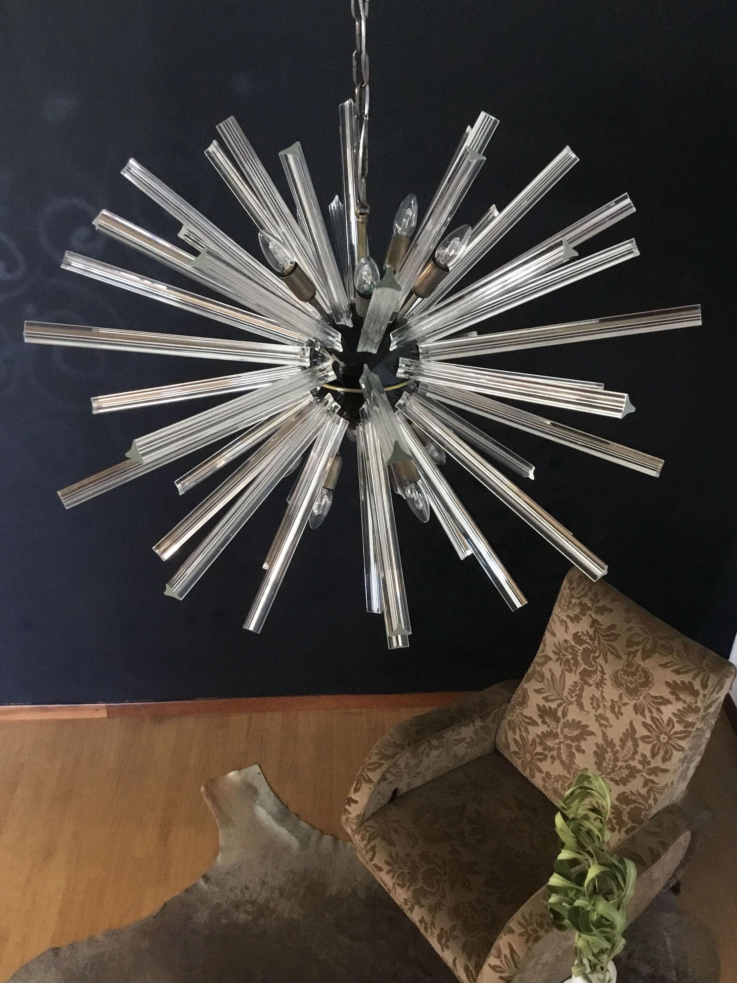 Italian Crystal Prism Sputnik Chandeliers, 50 Prisms For Sale