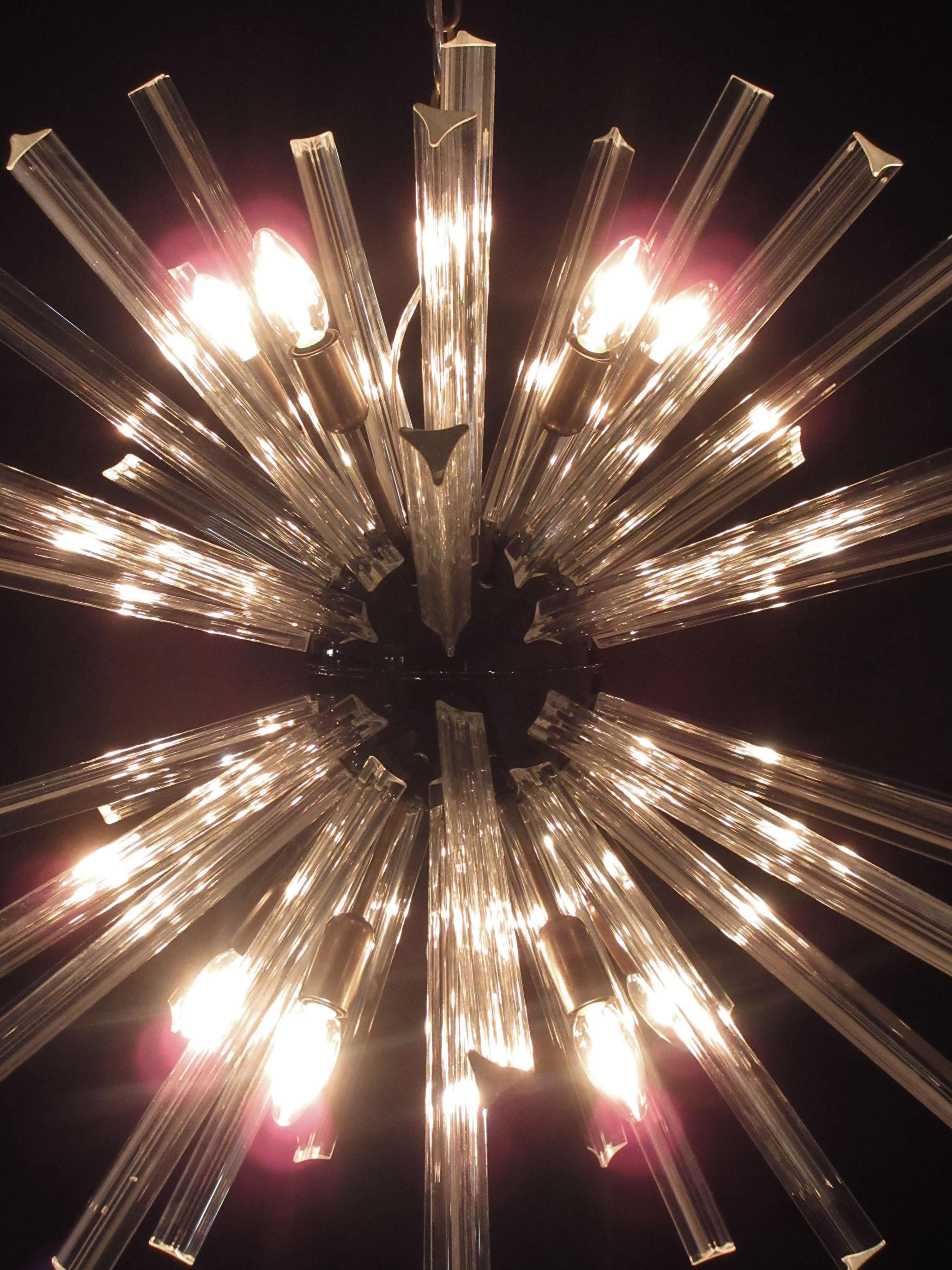 Crystal Prism Sputnik Chandeliers, 50 Prisms, Italy, Murano For Sale 3