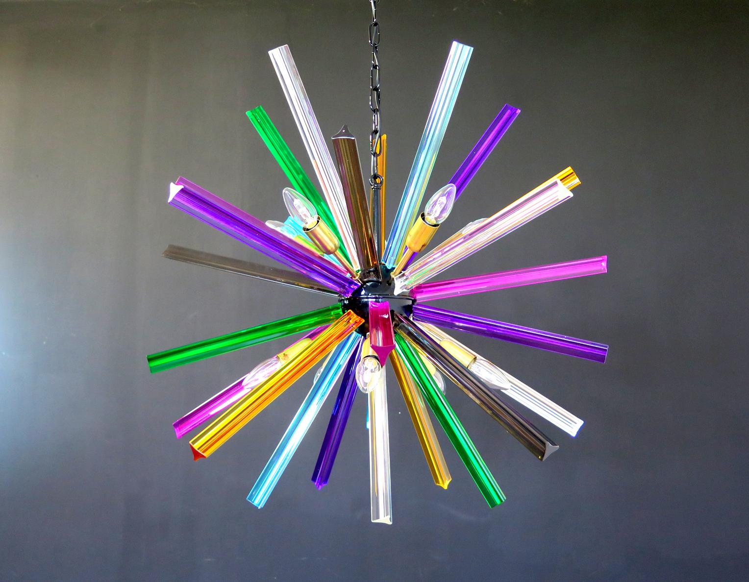 Mid-Century Modern Crystal Prism Sputnik Chandeliers, Multi-Color Glasses, Mariangela Model