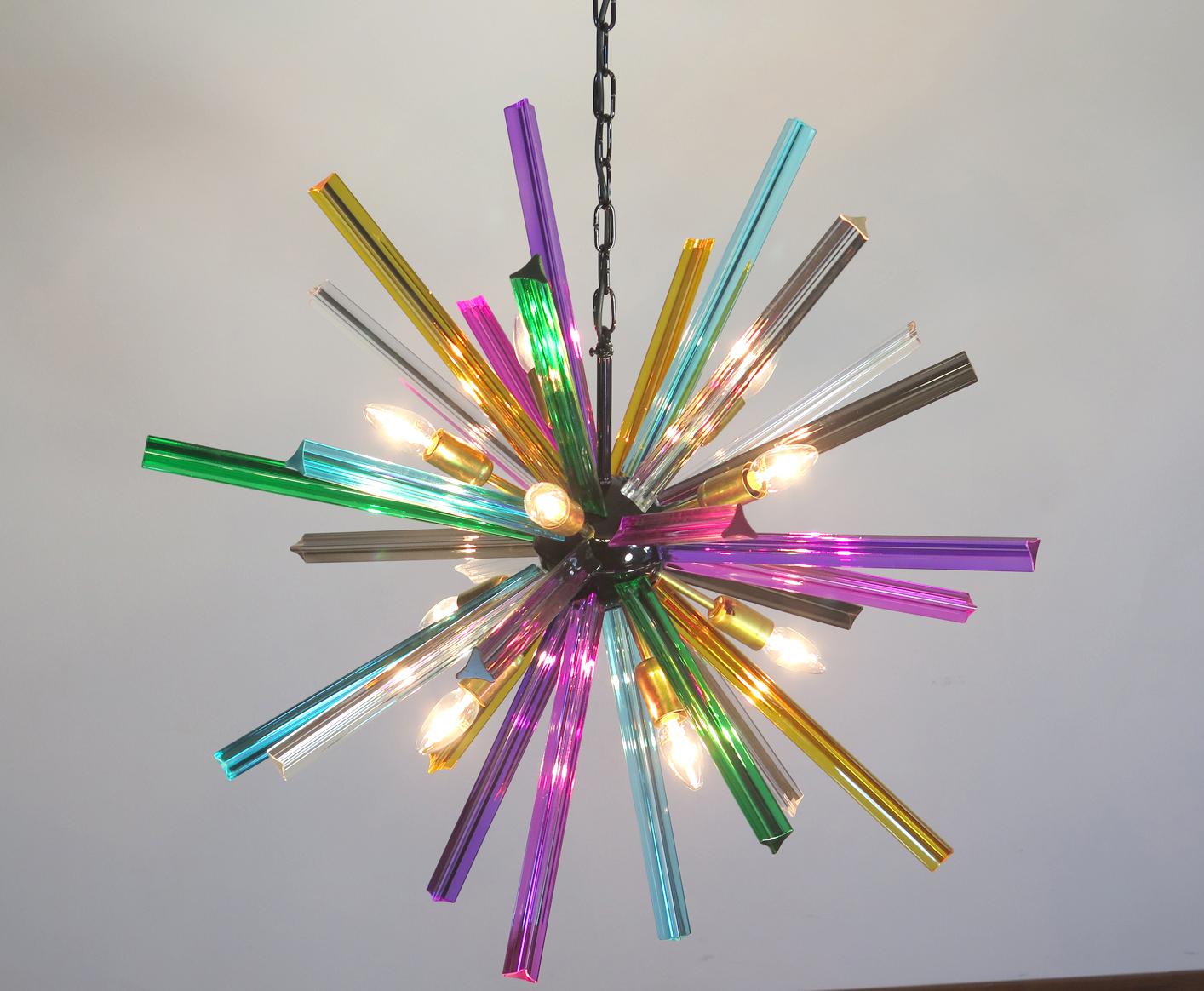 Late 20th Century Crystal Prism Sputnik Chandeliers, Multi-Color Glasses, Mariangela Model