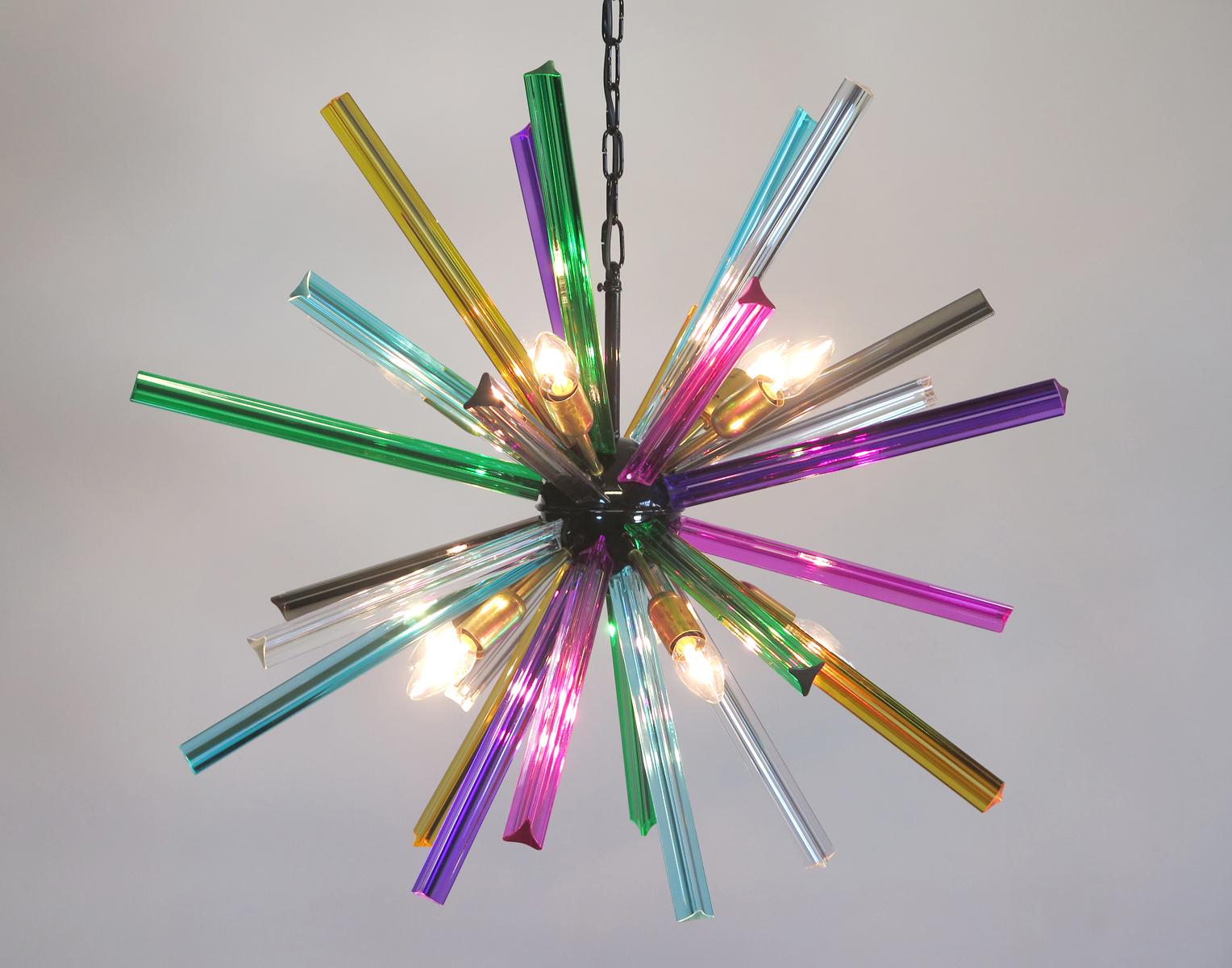 Mid-Century Modern Crystal Prism Sputnik Chandeliers - multicolor glasses - Mariangela Model For Sale