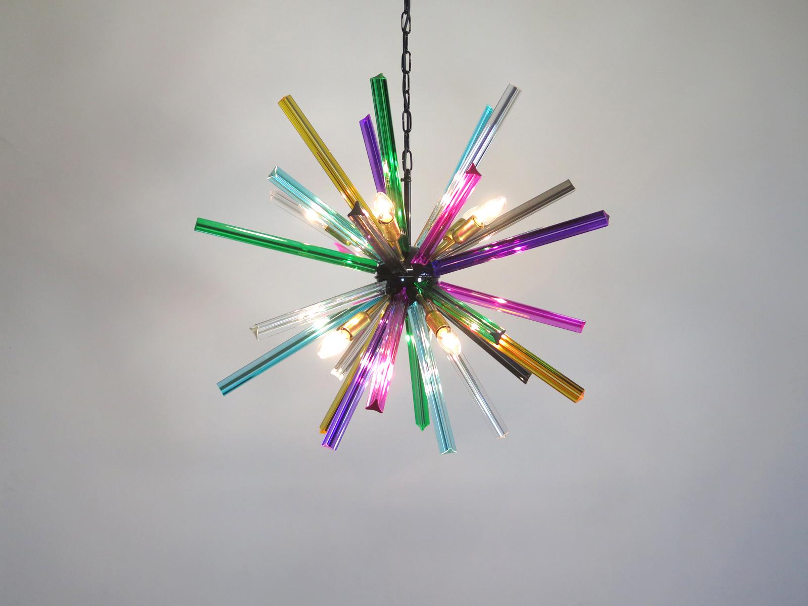 Galvanized Crystal Prism Sputnik Chandeliers - multicolor glasses - Mariangela Model For Sale