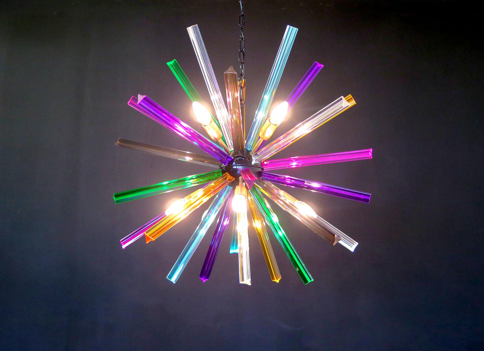 Blown Glass Crystal Prism Sputnik Chandeliers, Multicolor Glasses, Mariangela Model