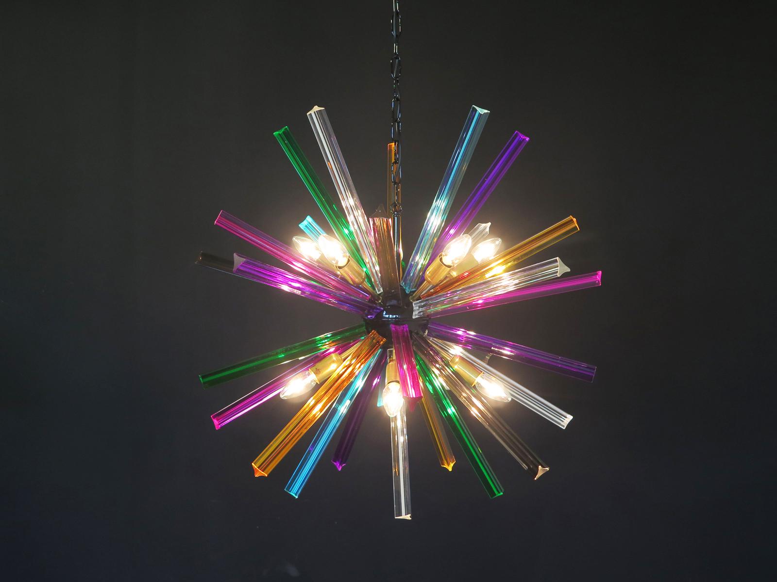 Crystal Prism Sputnik Chandeliers, Multicolor Glasses, Mariangela Model 1