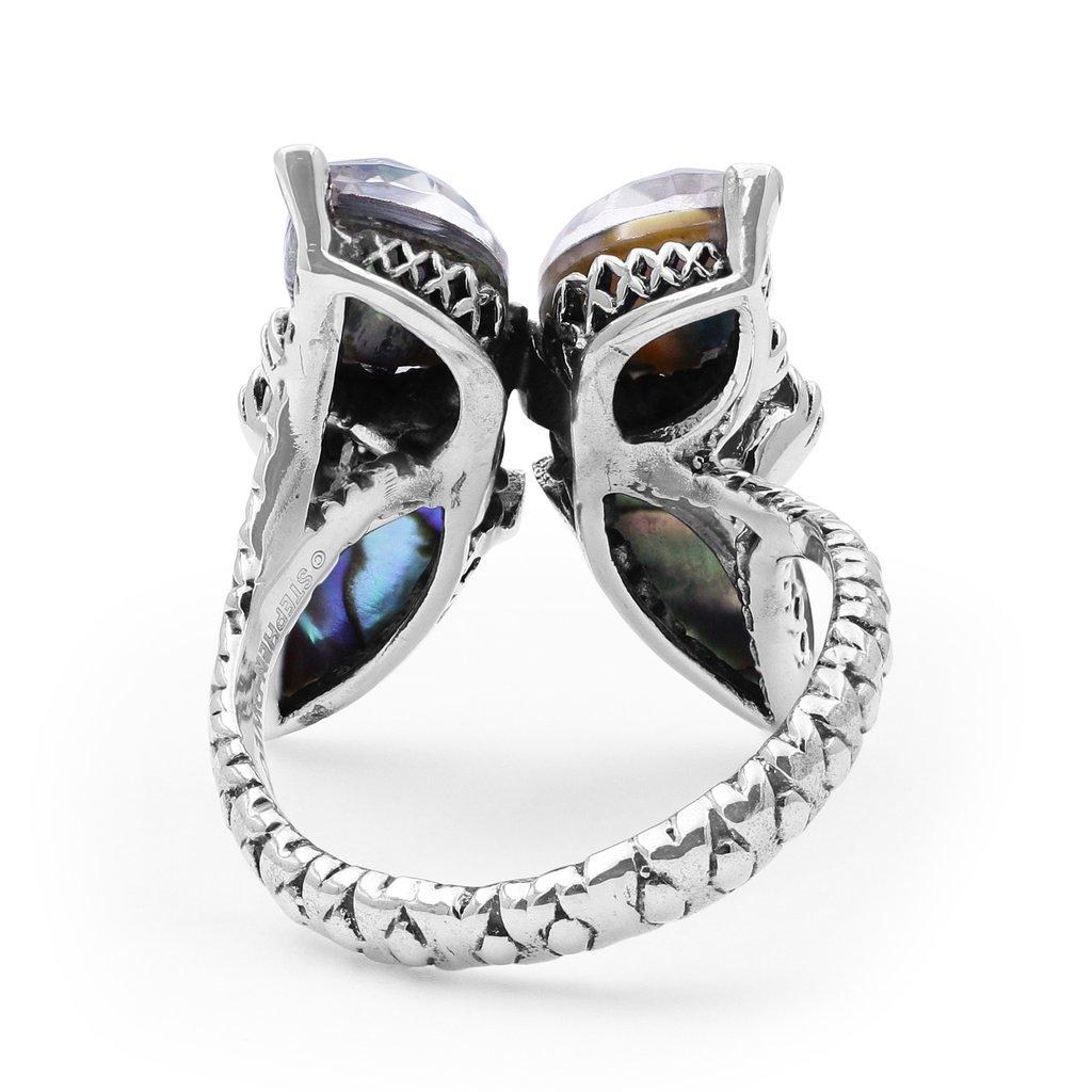 For Sale:  Crystal Quartz and Abalone Butterfly Ring 2