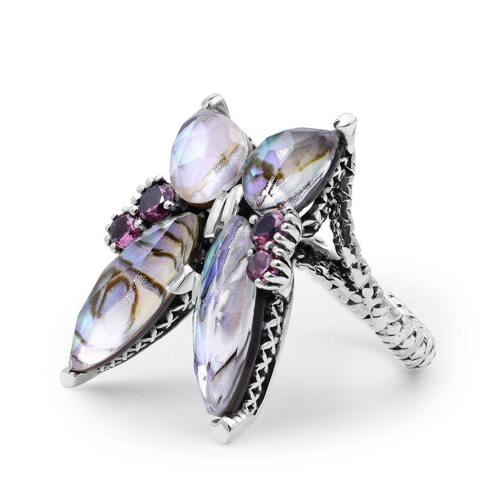 For Sale:  Crystal Quartz and Abalone Butterfly Ring 3