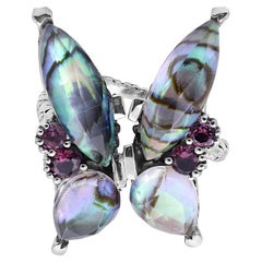 Crystal Quartz and Abalone Butterfly Ring
