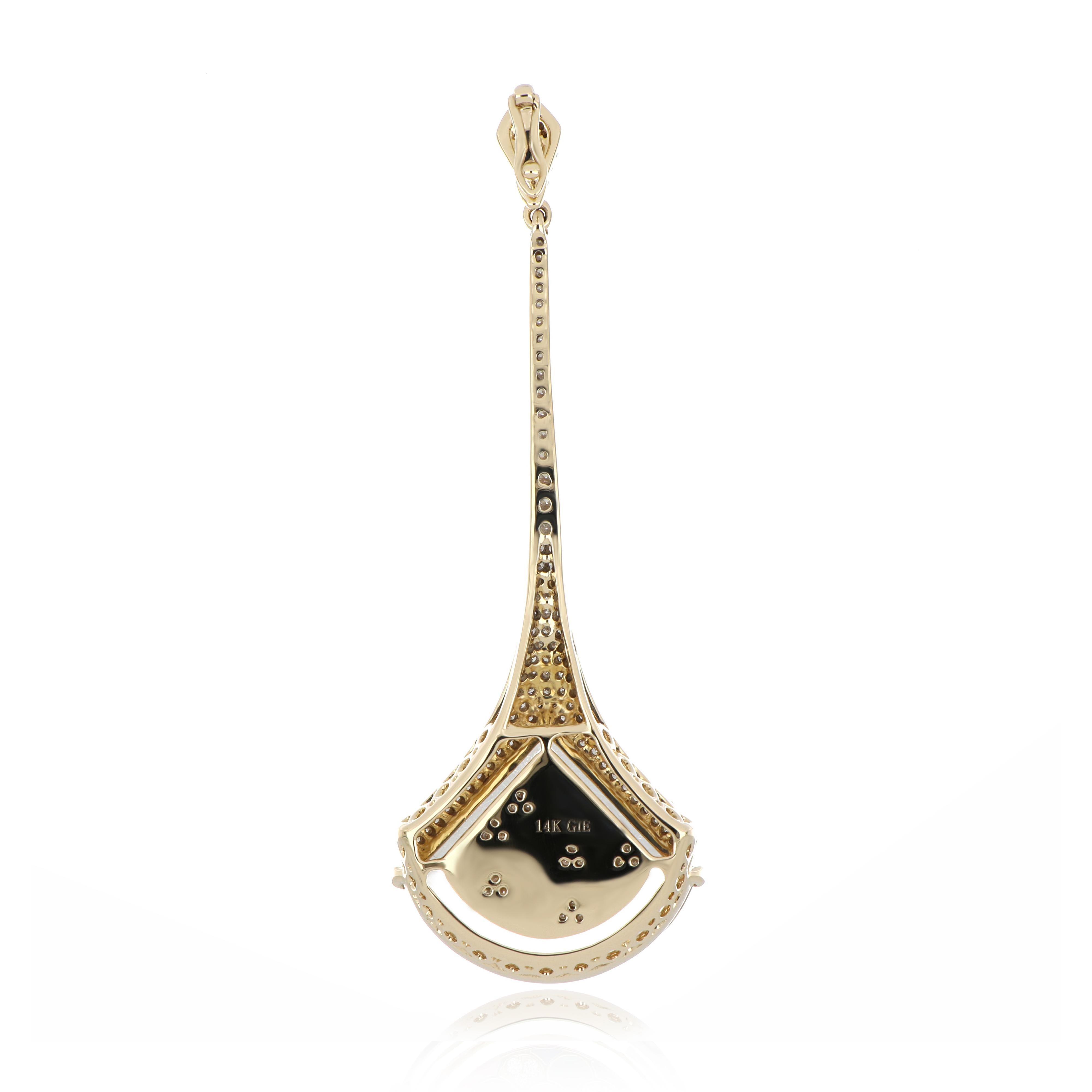 Contemporary Crystal Quartz & Diamond Studded Pendant in 14 Karat Yellow Gold For Sale