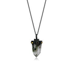 Silver Amethyst Prism Necklace with Smoky Quartz