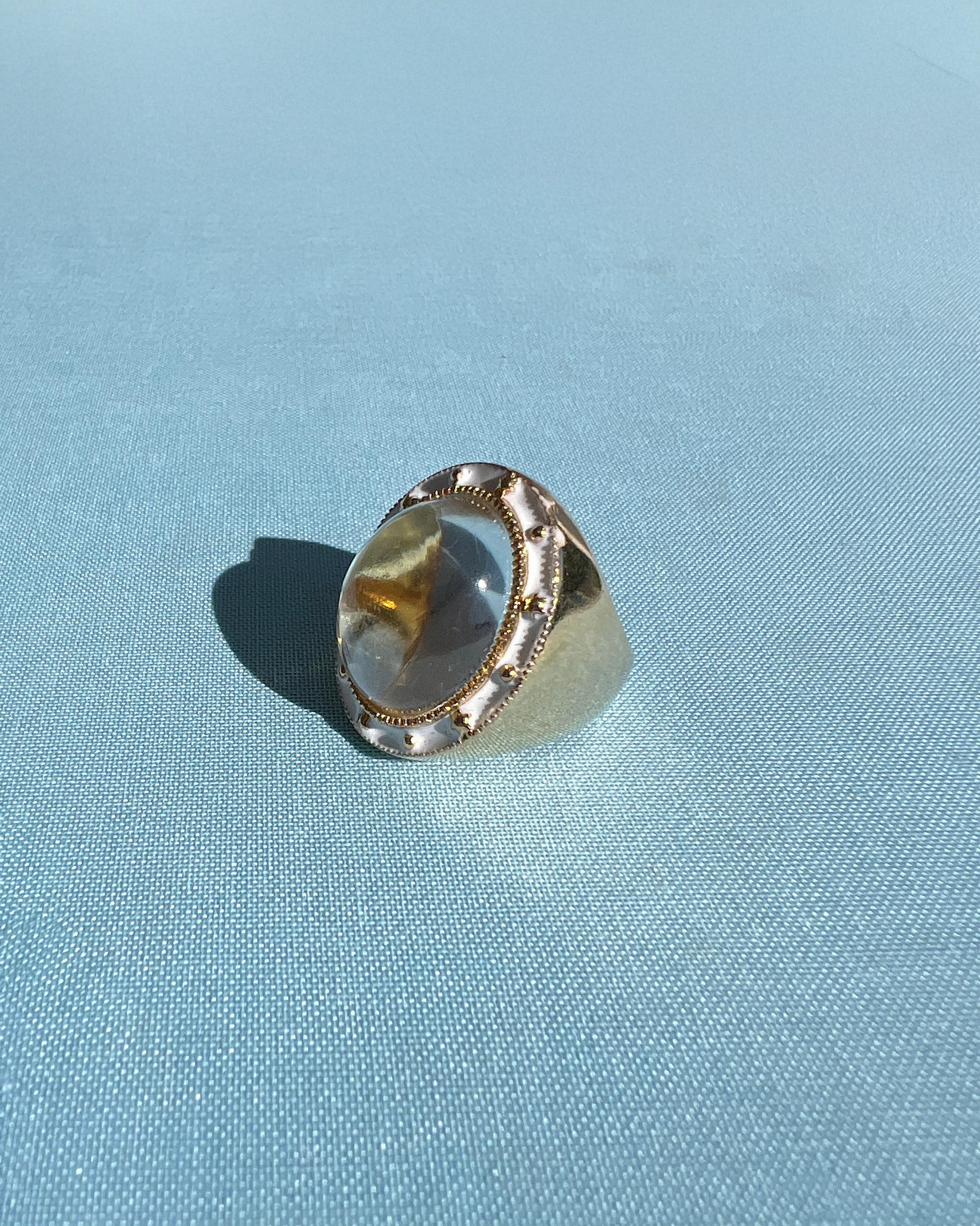 Kristall Quarz Ring Weiß Emaille Coctail Ring im Angebot 2