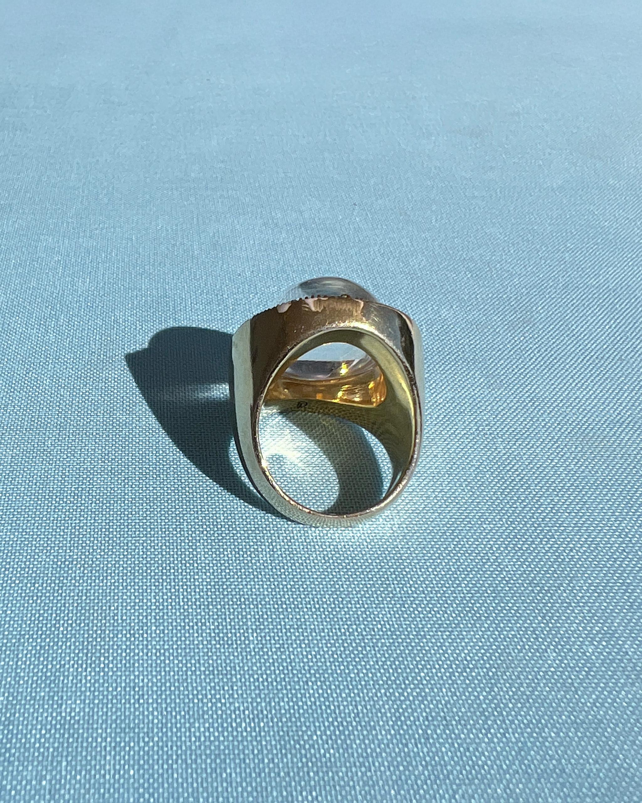Kristall Quarz Ring Weiß Emaille Coctail Ring im Angebot 3
