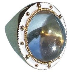 Crystal Quartz Ring White Enamel Coctail Ring