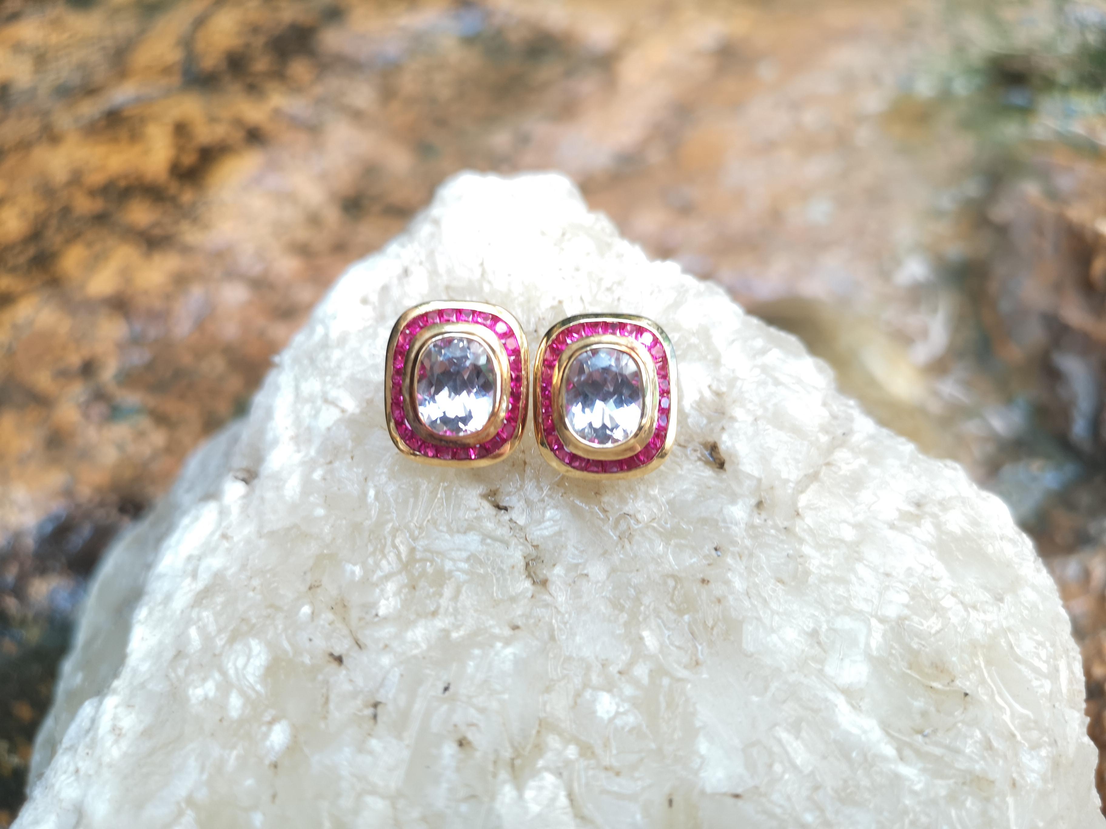 Oval Cut Crystal Quartz with Ruby Earrings Set in 18 Karat Gold Settings For Sale