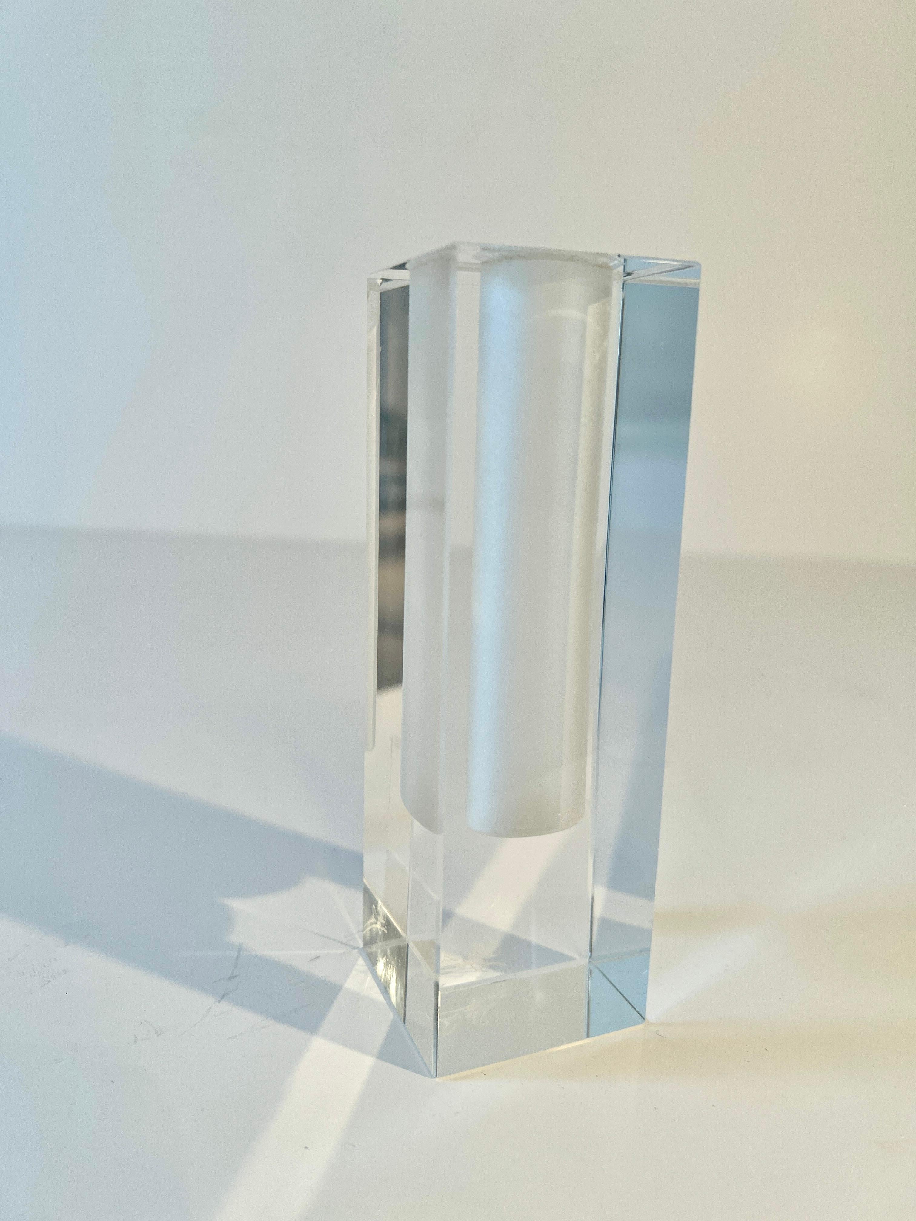 French Crystal Rectangular Bud Vase by Oleg Cassini For Sale