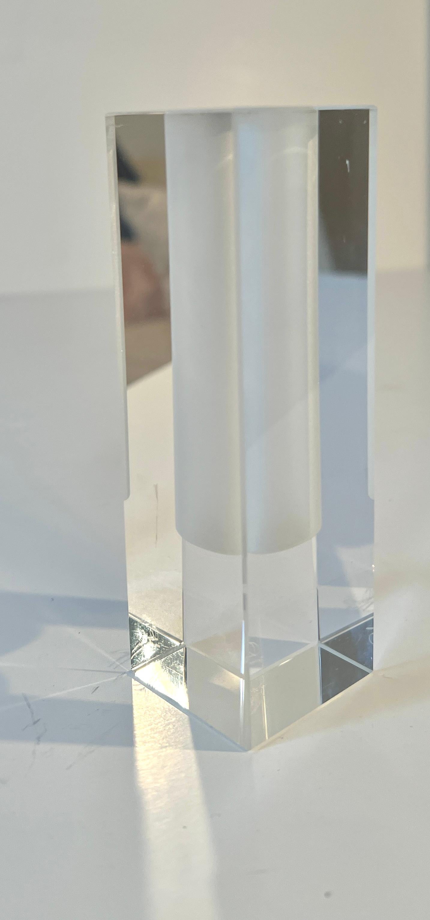 Frosted Crystal Rectangular Bud Vase by Oleg Cassini For Sale