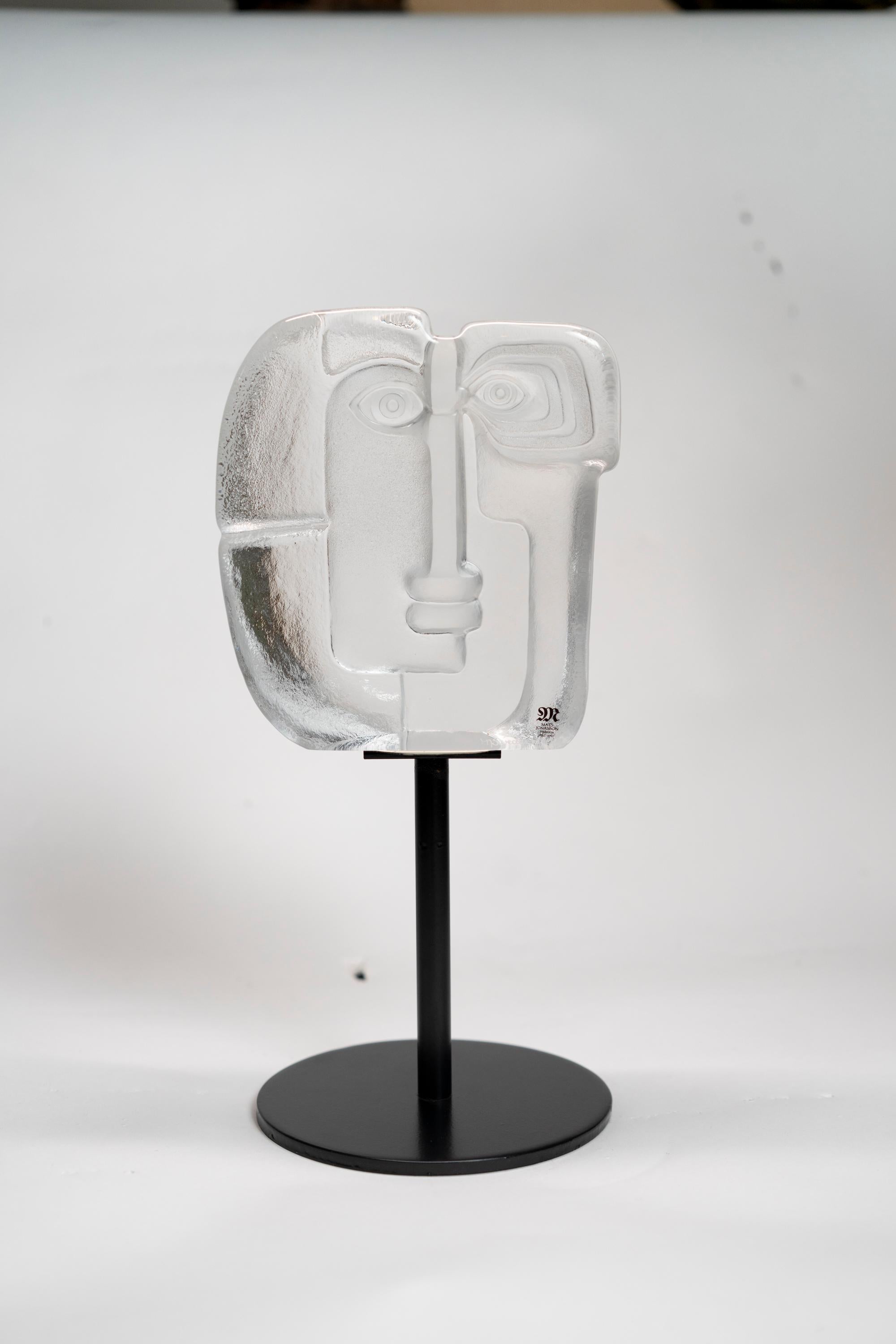 Abstract expressionist cast crystal relief sculpture by Mats Jonasson, 