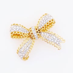 Crystal Rhinestone Figural Bow Brooch By Nolan Miller, 1980s