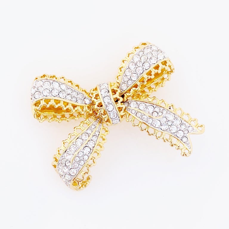 Crystal Rhinestone Figural Bow Brooch By Nolan Miller, 1980s For Sale ...
