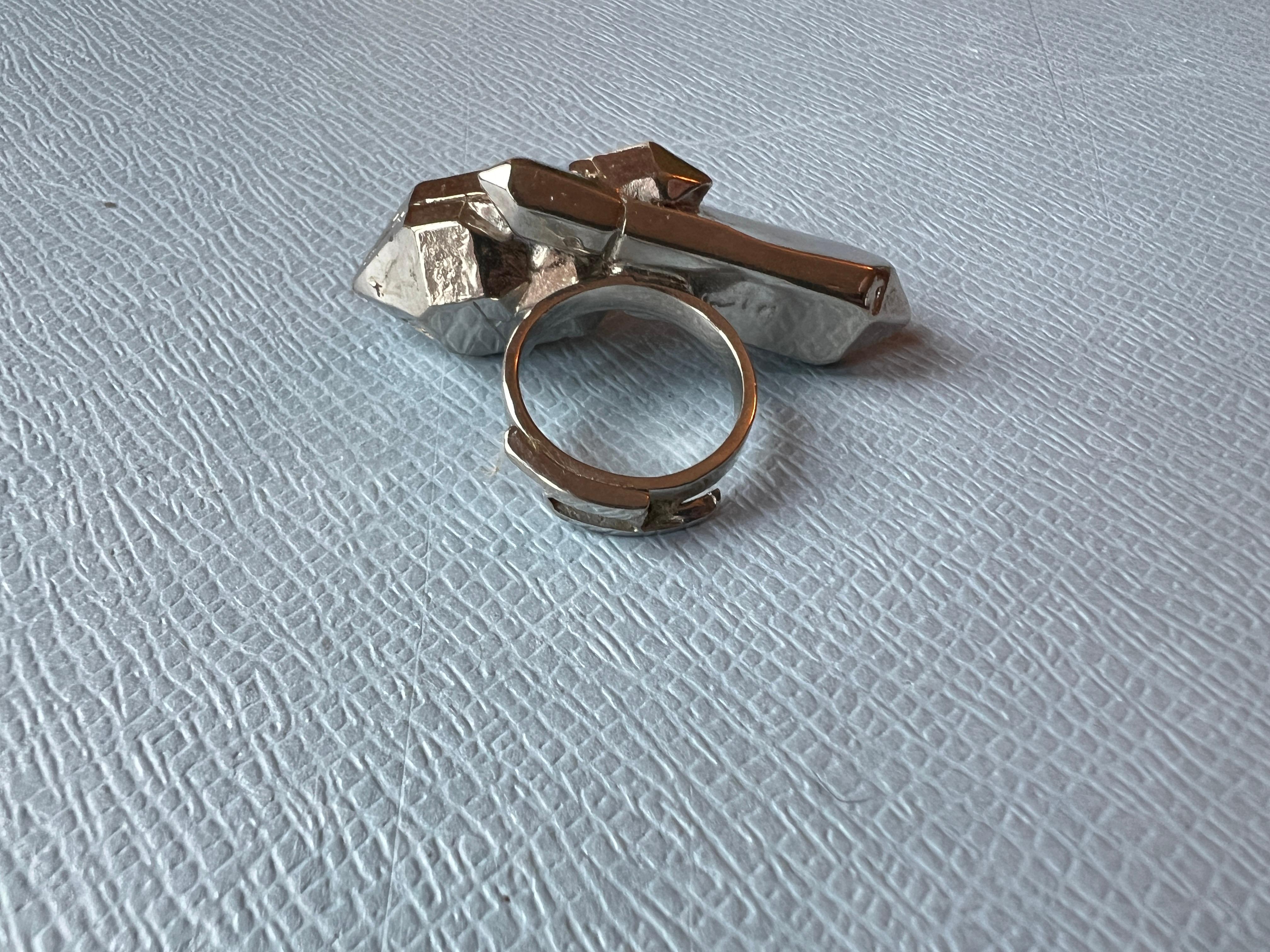 Modern Crystal Ring Palladium Plated Vintage For Sale
