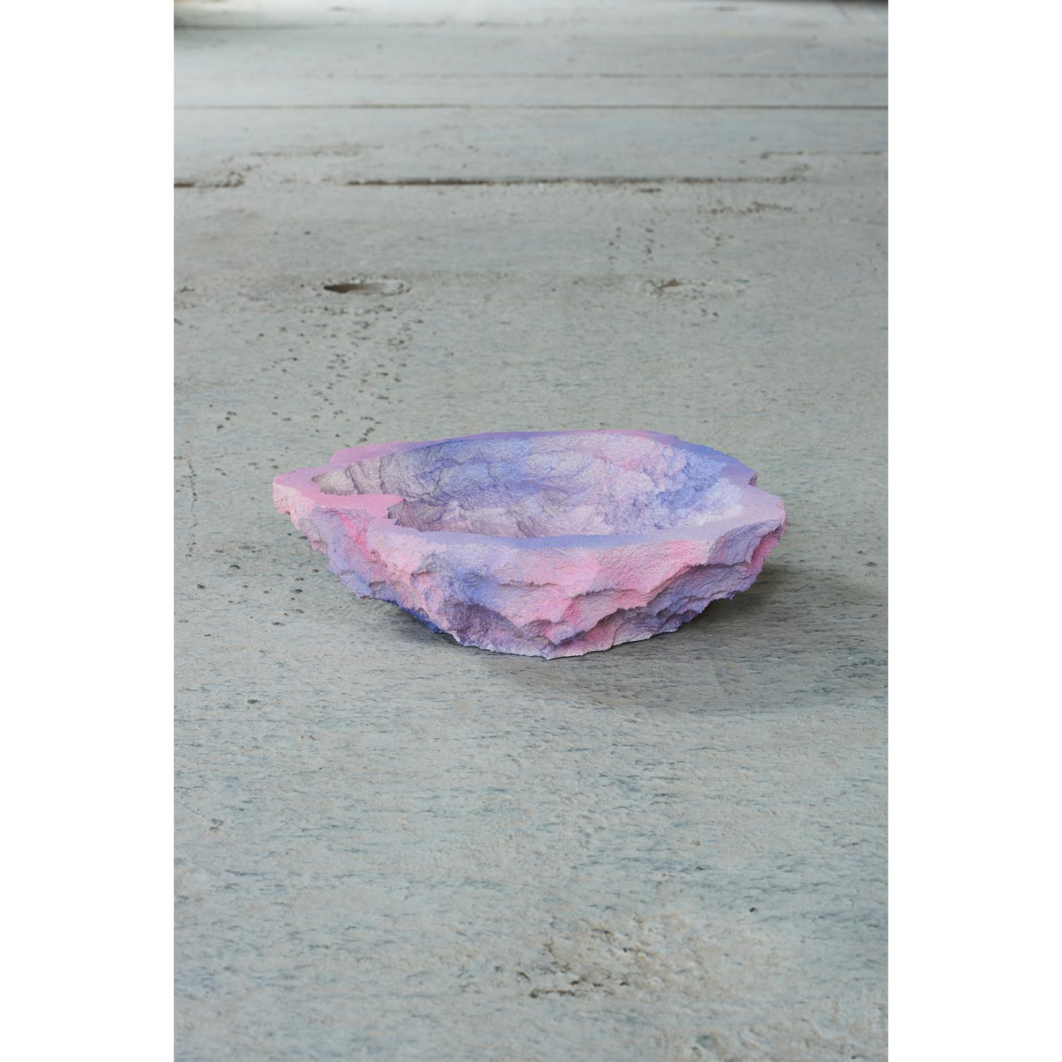 Crystal rock bowl by Andredottir & Bobek
Dimensions: W 11 x H 30 cm
Materials: Reused foam/mattress and jesmontite hardner in color purple/pink fade

Artificial Nature is a collaboration between the artist and design duo Josephine Andredottir