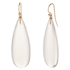 Crystal Rock Glassy Dangle 18 Karat Yellow Gold Tear Drop Translucent Earrings