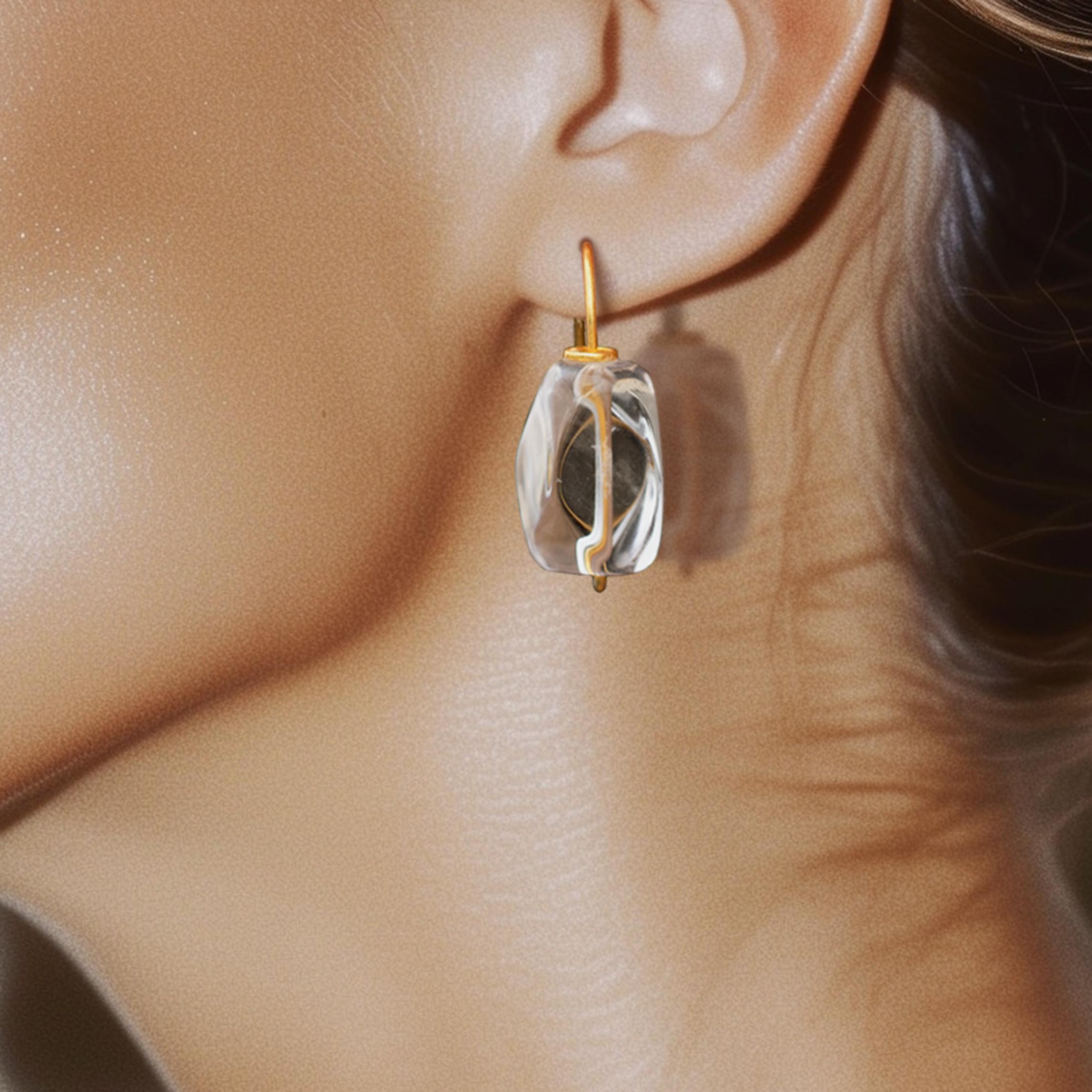 Artisan Crystal Rock Gold Hook Earrings - By Bombyx House For Sale